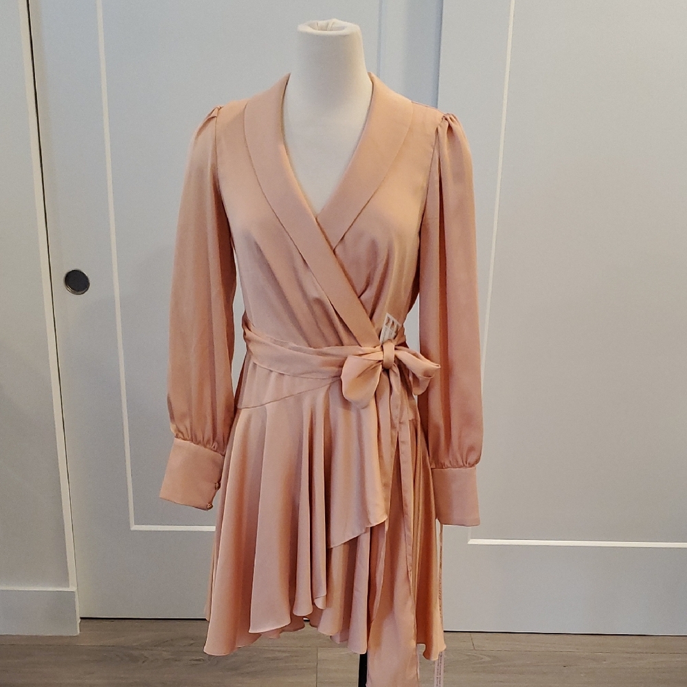 Blush Pink Wrap Dress with Long Sleeves